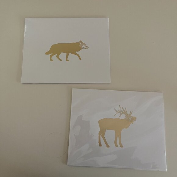 Gold Foil Wolf & Elk Print scandinavian art modern nordic folk nature silhouette - Picture 4 of 14